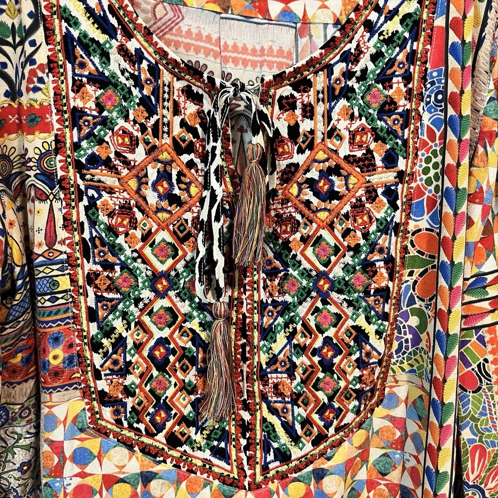 John Mark Top Medium Artsy Peasant Colorful Tunic Floral Embroidered Boho - Picture 3 of 15